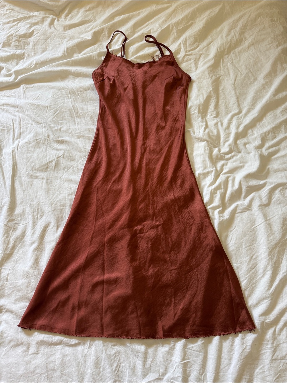 Women's Slip Midi Dress in Rust Red with Adjustable Straps